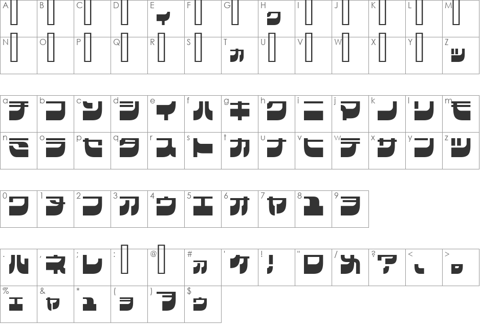 Raideen font character map preview