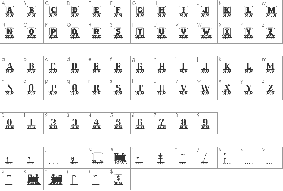 Railroad font character map preview