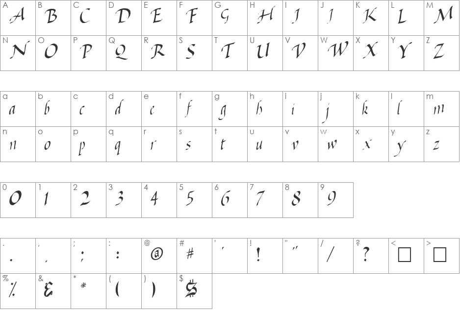 Baggage font character map preview