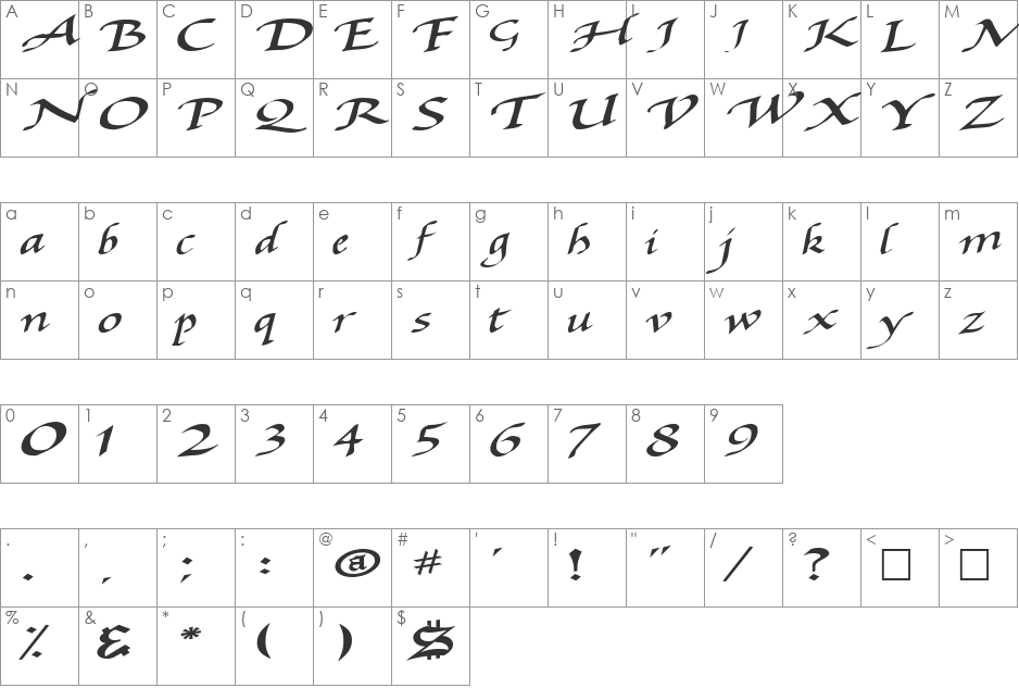 BaggageMasterText79 font character map preview