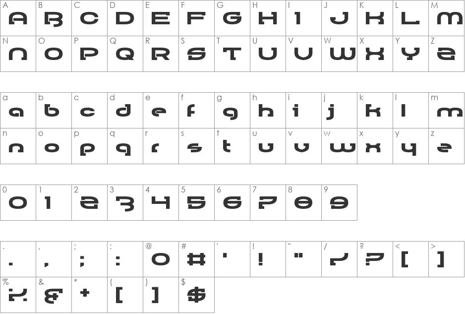 Rally Blade font character map preview