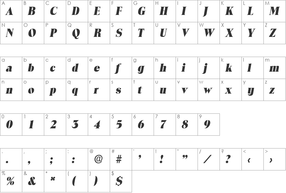 RalphBecker-Heavy font character map preview