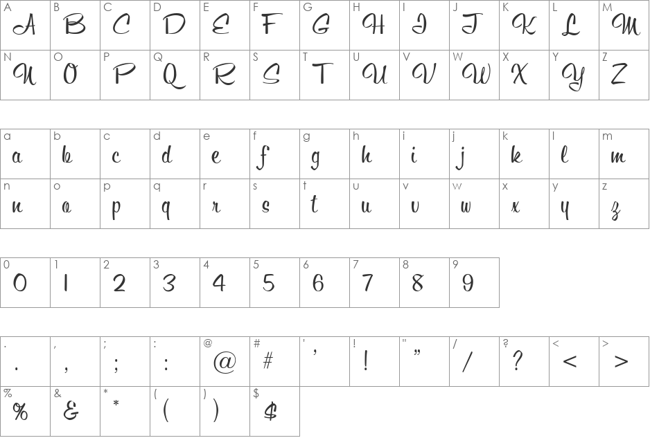 RamblerScriptJF font character map preview