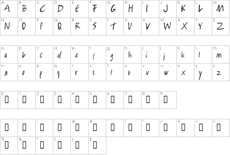 Rambo Killer  font character map preview