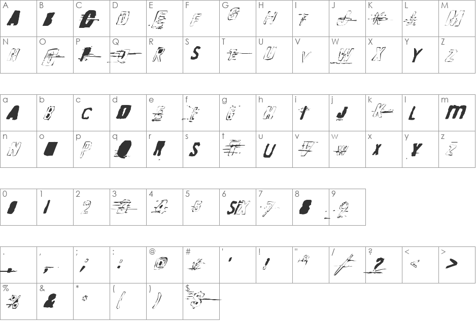 Random Change in Mood font character map preview