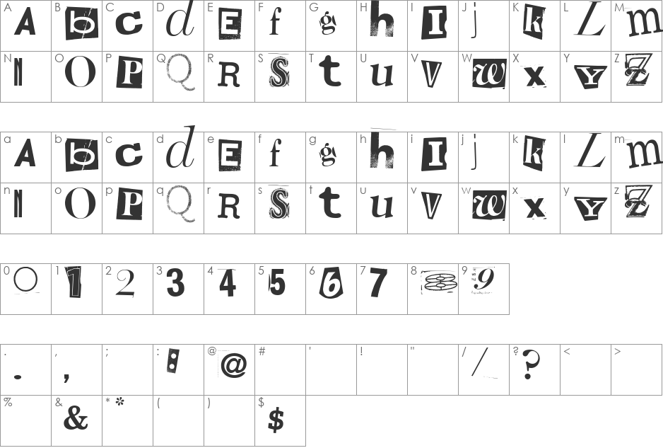 Random House font character map preview