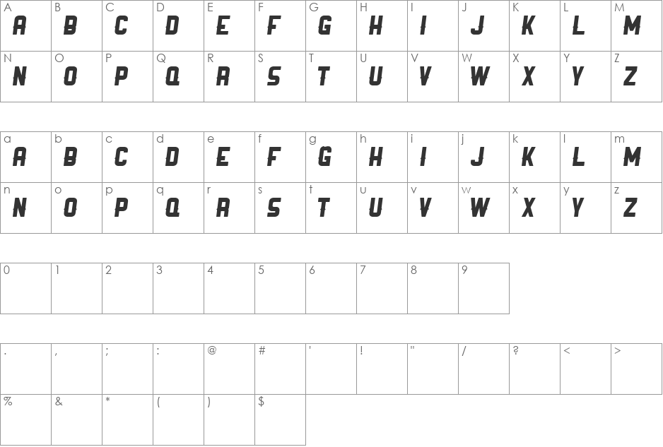 Ranger font character map preview