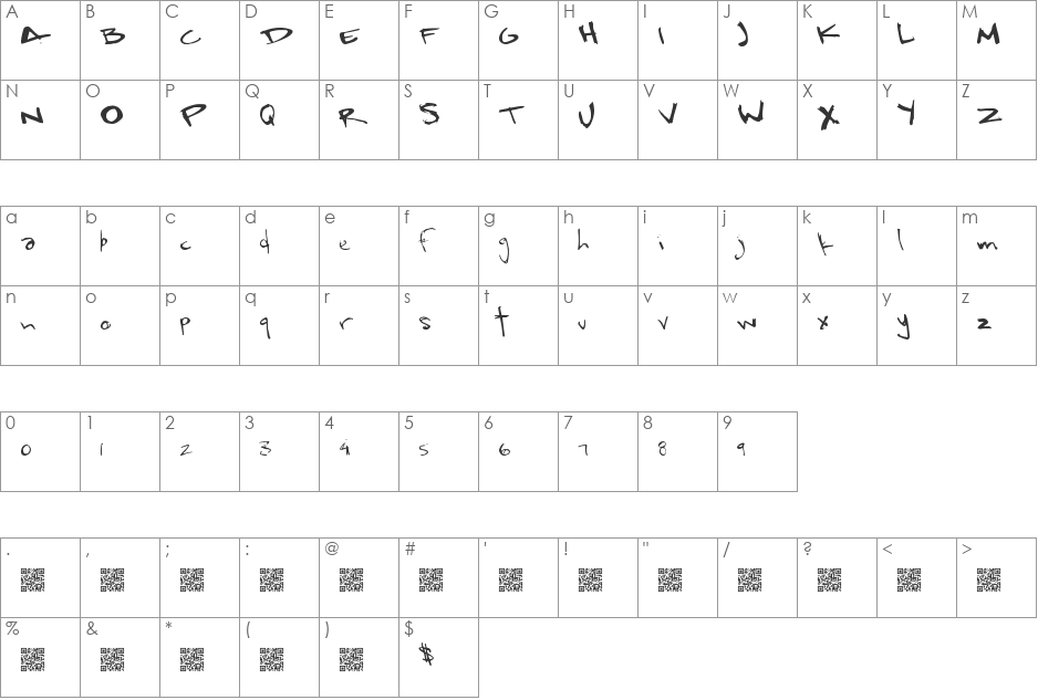 RapidSloths font character map preview