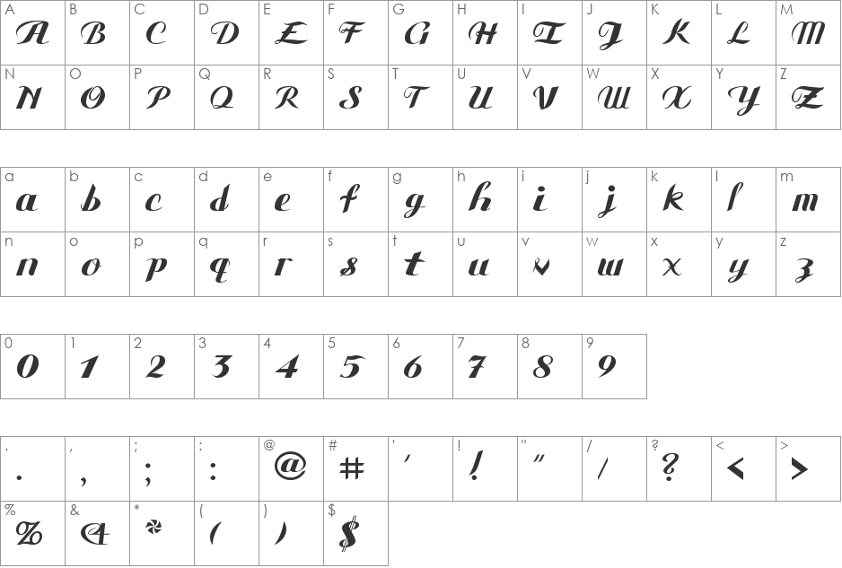Bahia font character map preview