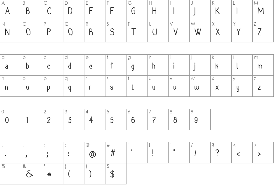 Rara Dolor font character map preview
