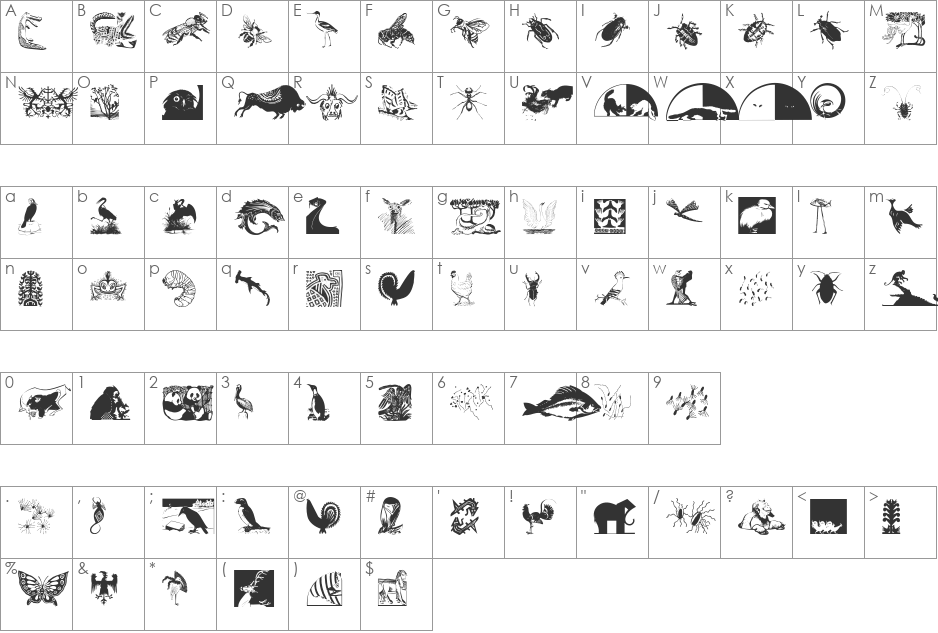 RareAnimals font character map preview