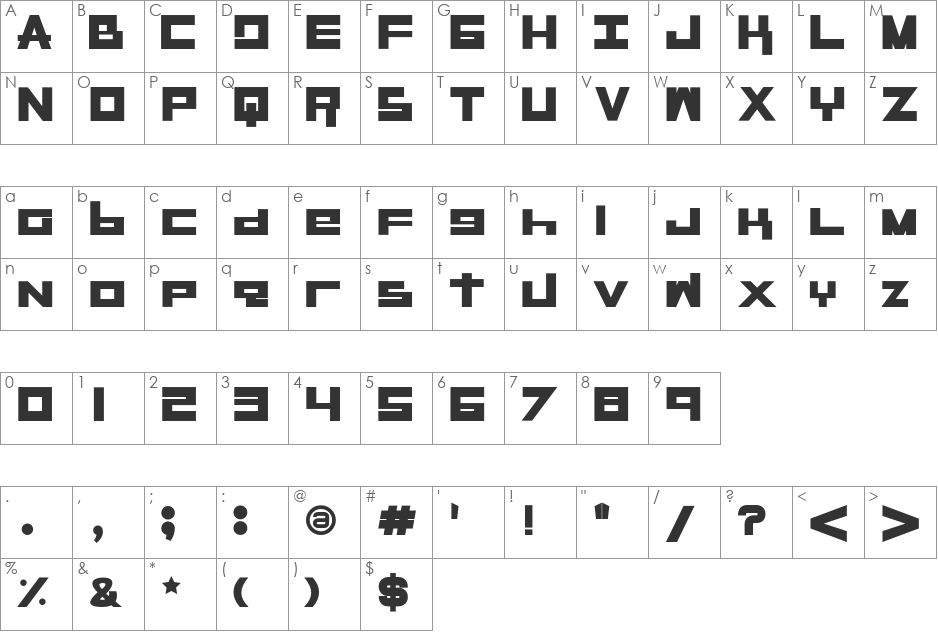 RaseGPL-Outline font character map preview