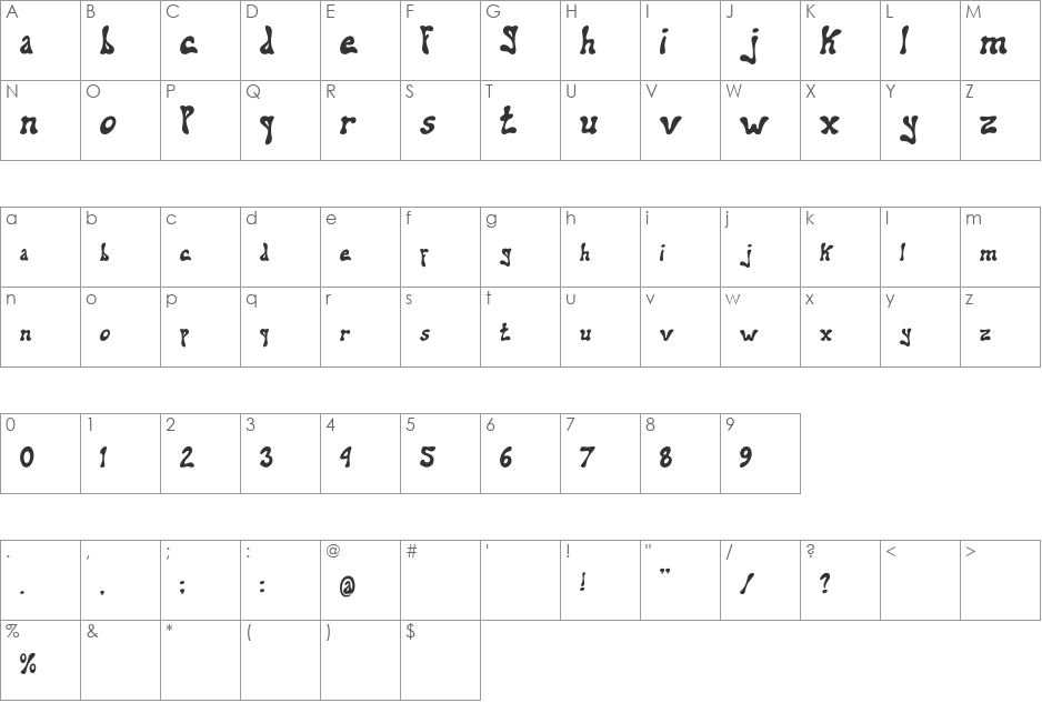 addiel font character map preview