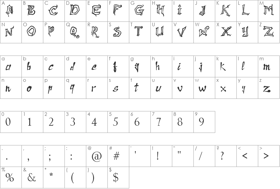 Raslani Messenger font character map preview