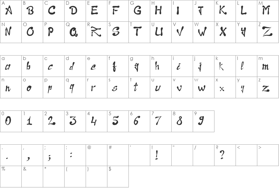 Raslani the Pharaoh font character map preview