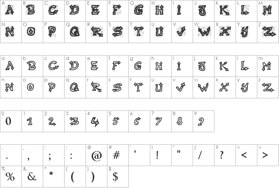 Raslani Undaground font character map preview