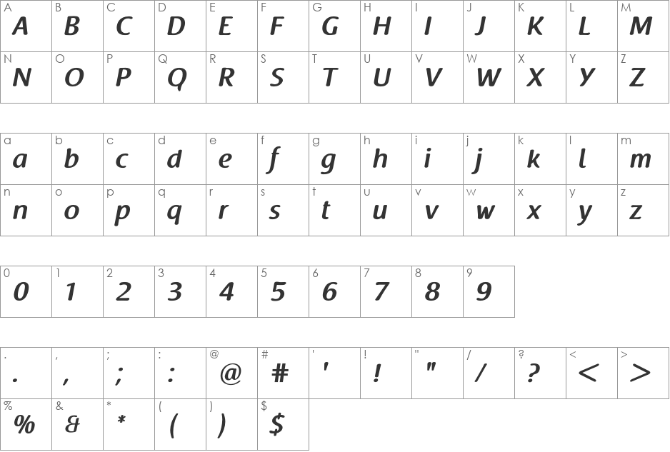 Raspoutine DemiBold font character map preview
