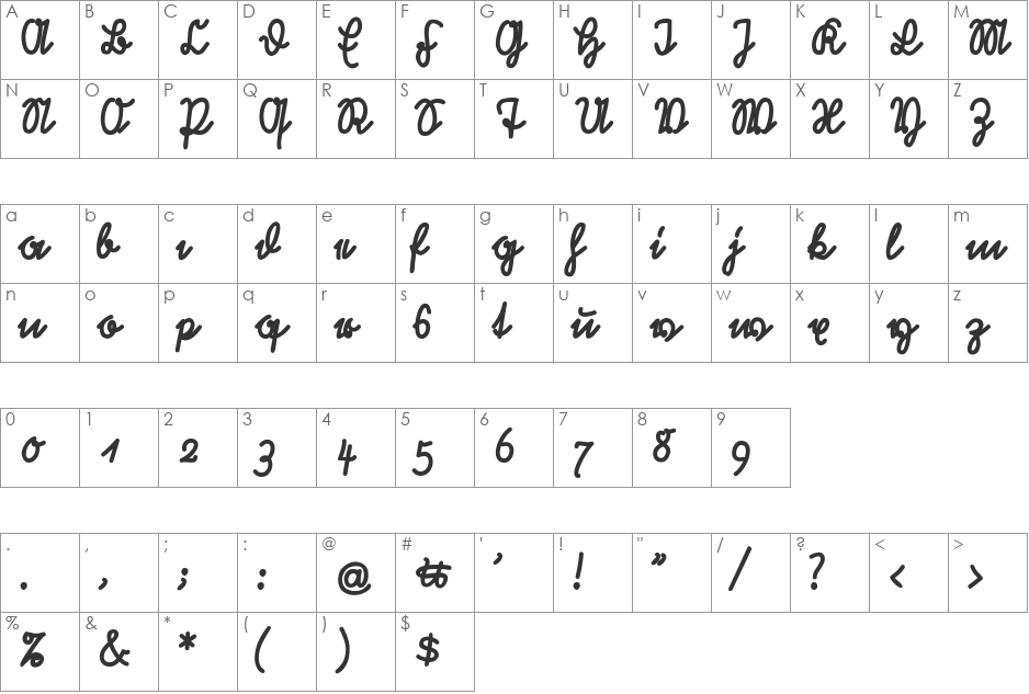 Rastenburg Schraeg U1SY font character map preview