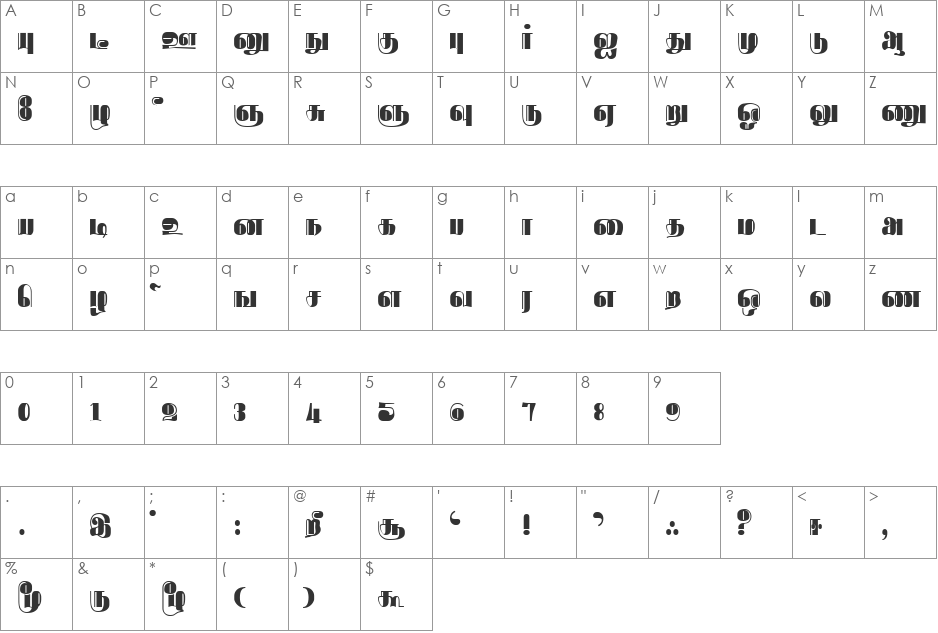 Rathnangi font character map preview