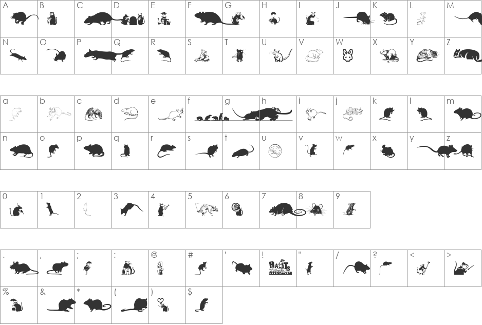 Rats font character map preview
