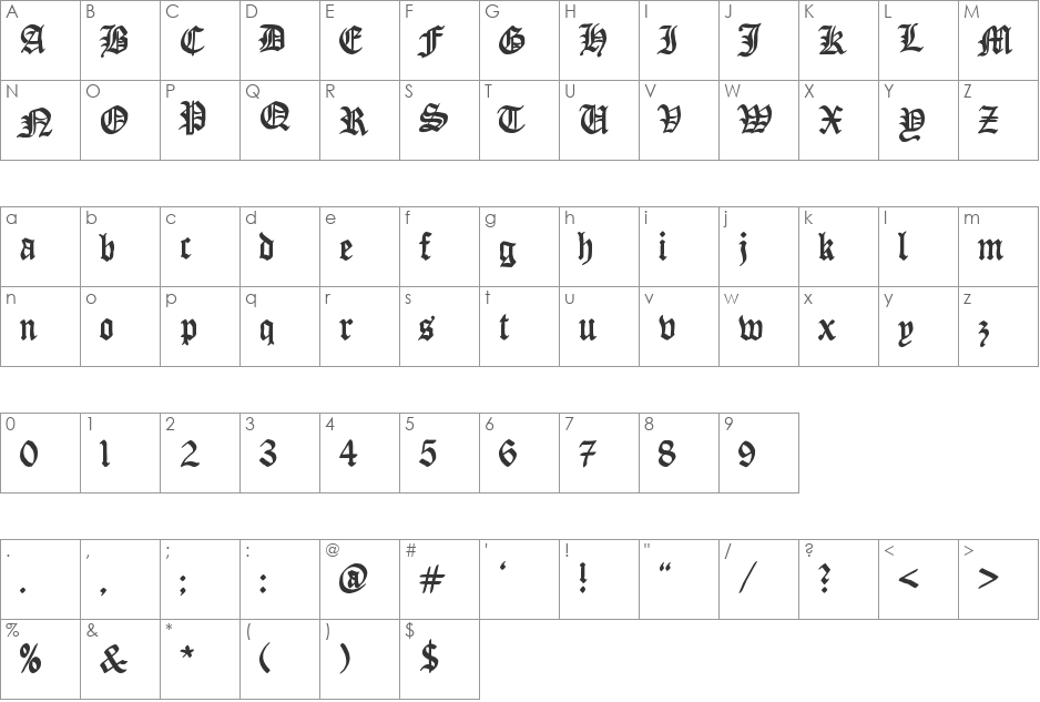 Raubtier font character map preview