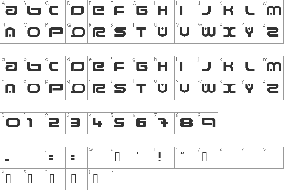 Raveflire 2.0 font character map preview