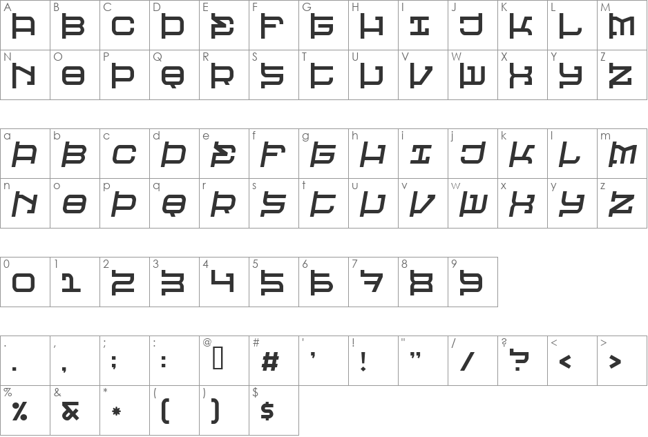 Raveheart font character map preview