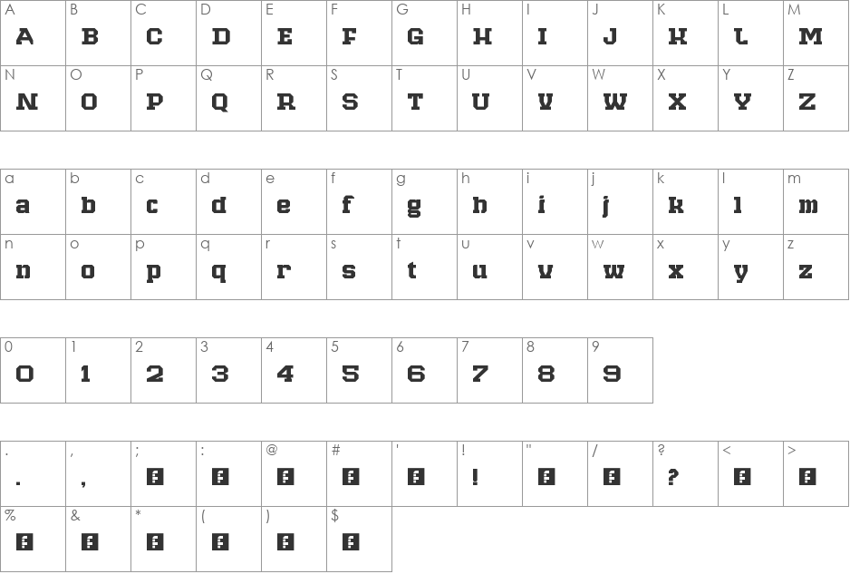 Raven Slab font character map preview
