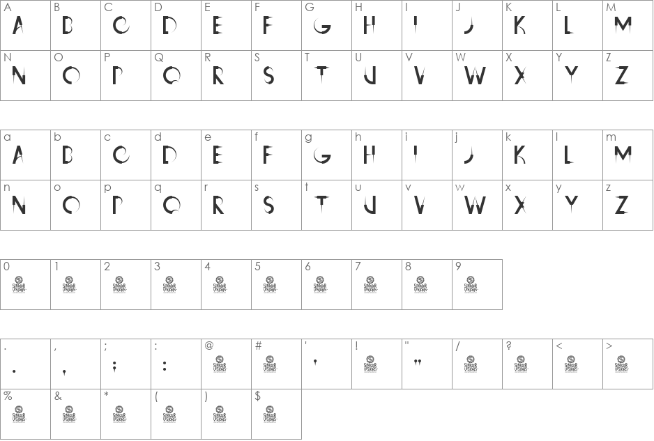 Raven's Claws font character map preview