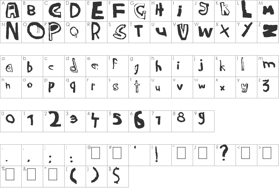 Raw Notice font character map preview