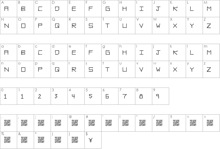 RawDiet font character map preview