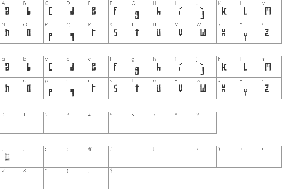 RawStreetWall font character map preview