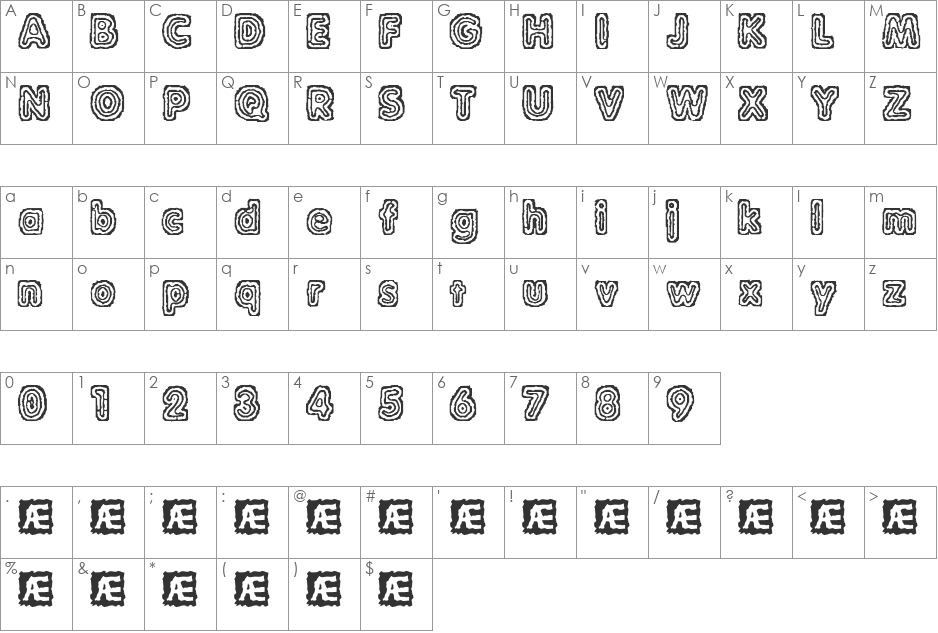 Raydiate BRK font character map preview