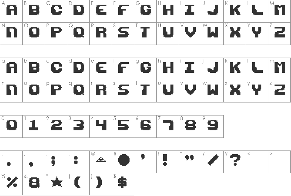 Razor 1911 font character map preview