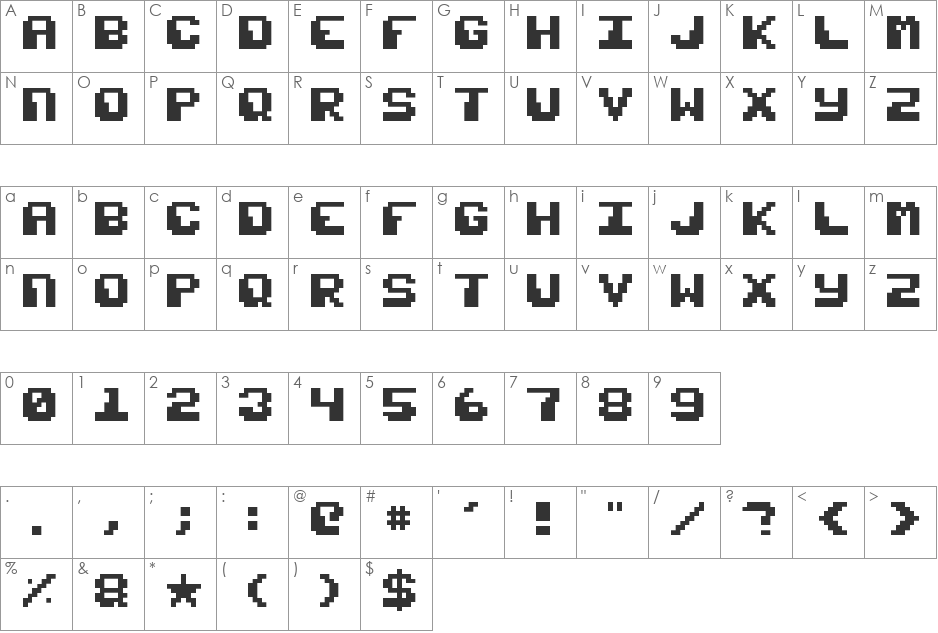 Razor 1911 Mini font character map preview