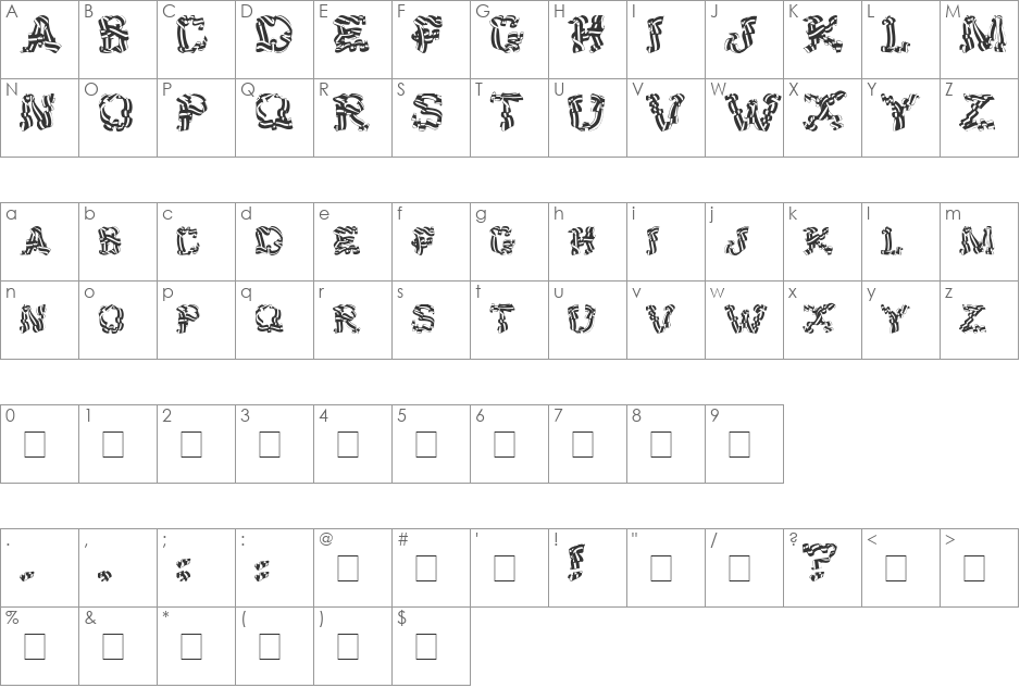 RC All American font character map preview