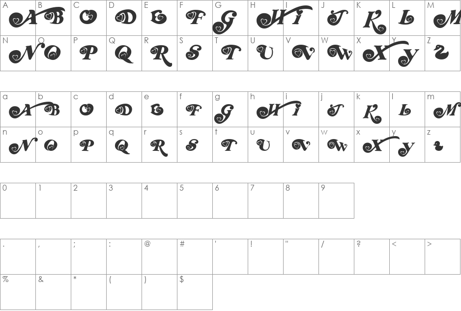 RDHoney font character map preview