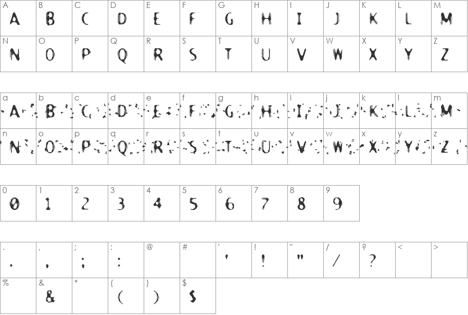 Reactor font character map preview