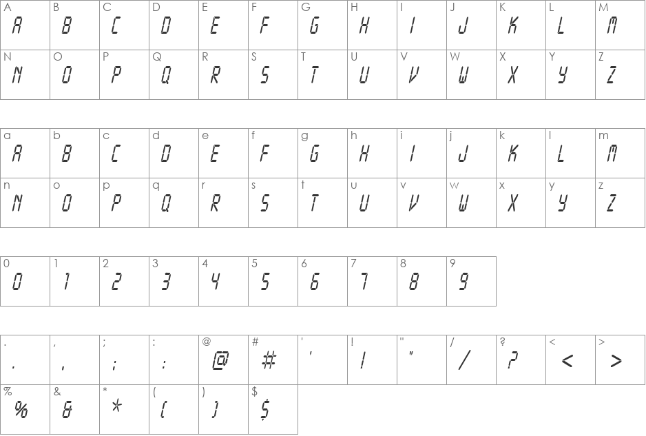 ReadoutCondensed font character map preview