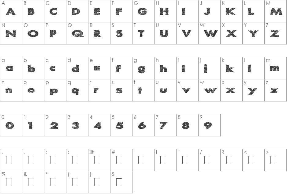 ReadyStart font character map preview