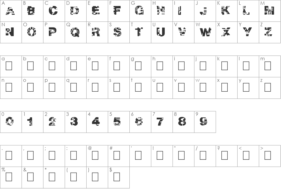 REAL TEK font character map preview