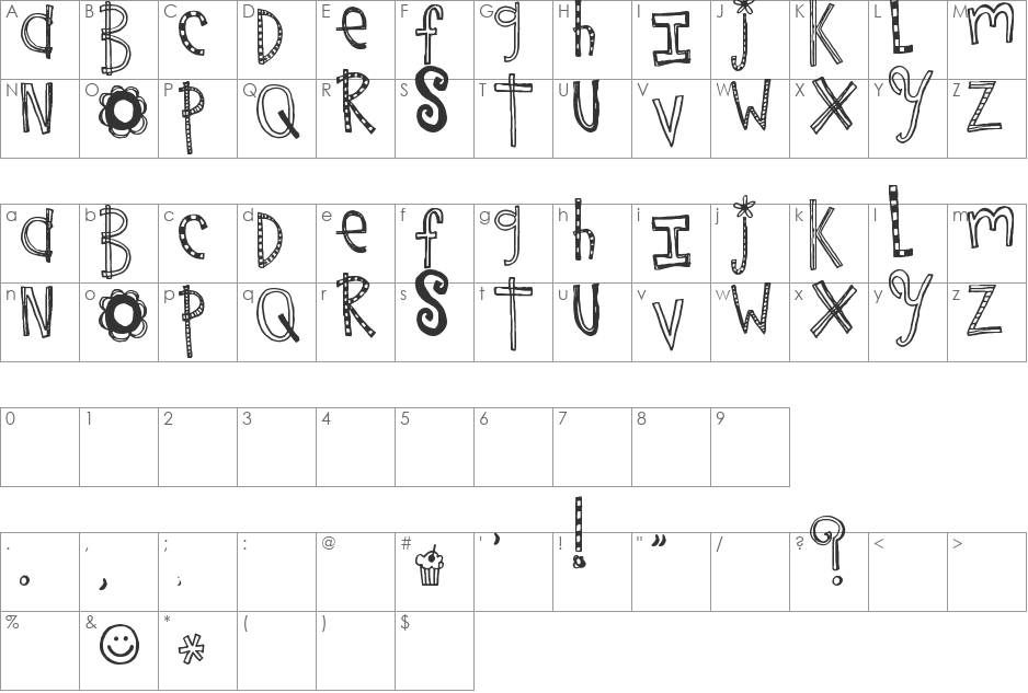 Rebekah's Birthday font character map preview