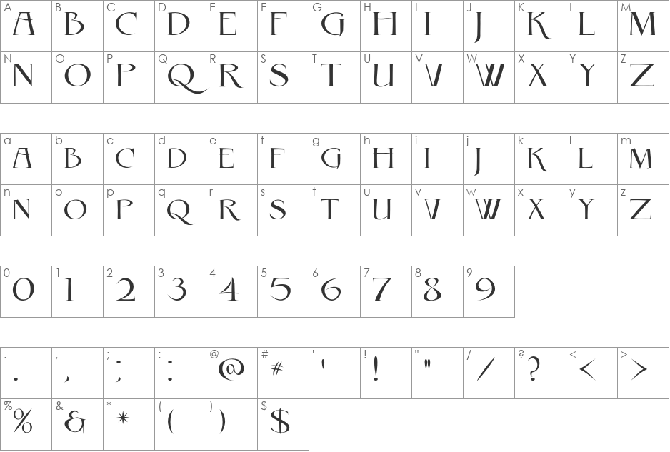 Rebel Caps font character map preview