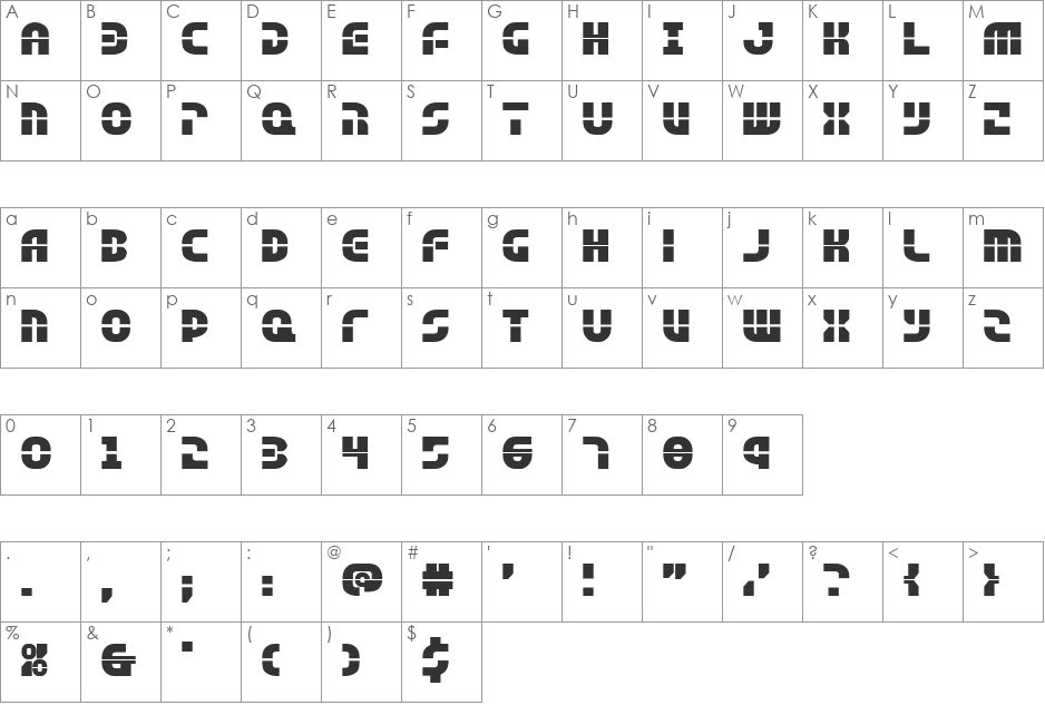 Rebel Command Expanded font character map preview