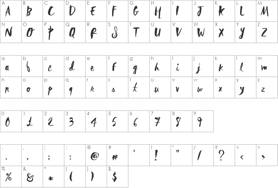 Rebel Heart font character map preview