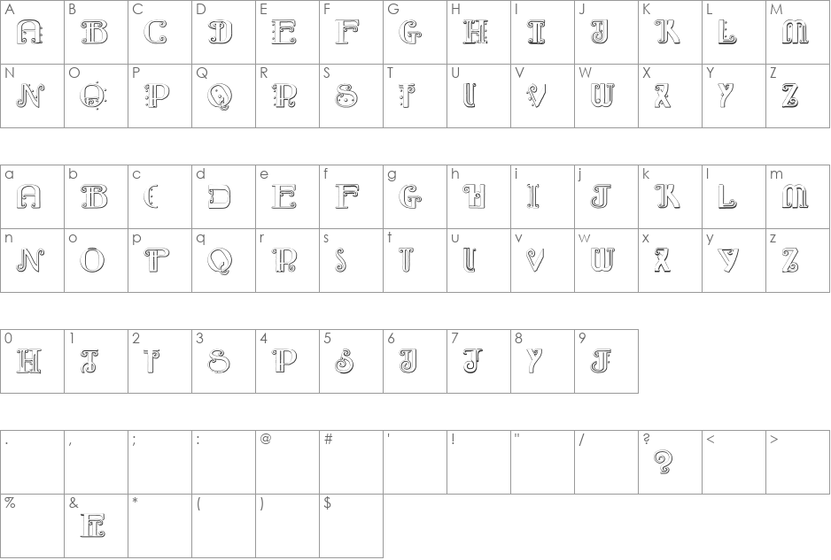 Rebimboca Beveled font character map preview