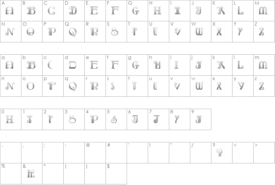 Rebimboca Gradient font character map preview