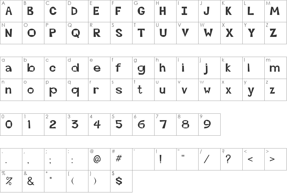 Rects Vallet font character map preview