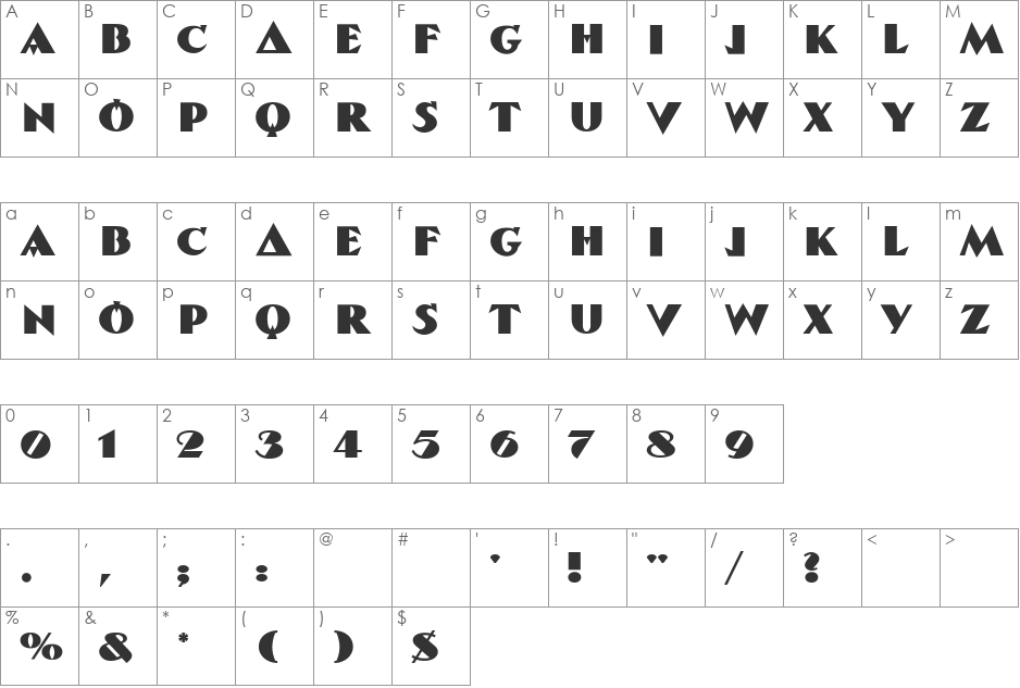 Red Banner font character map preview