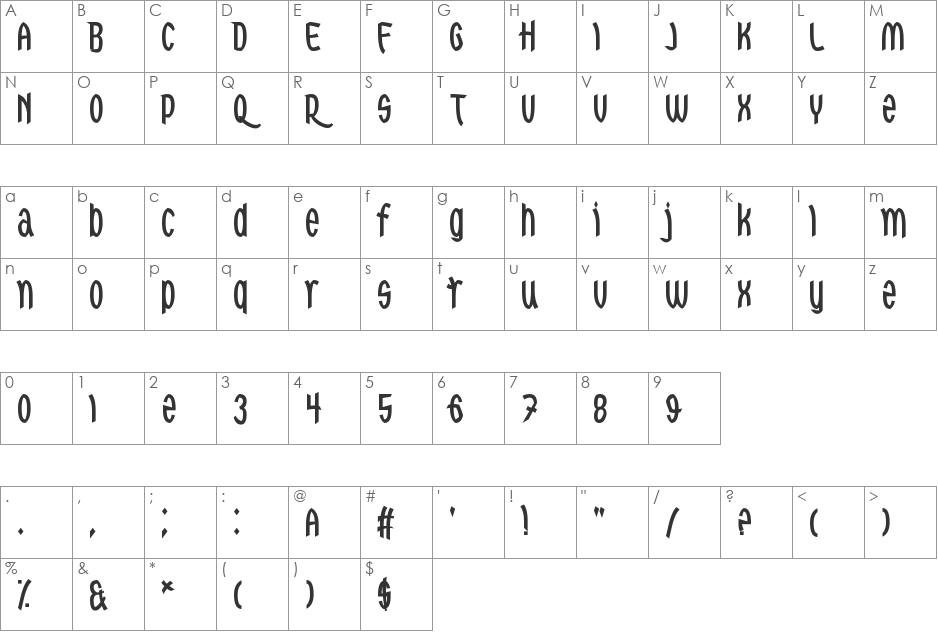 Red Dragons font character map preview